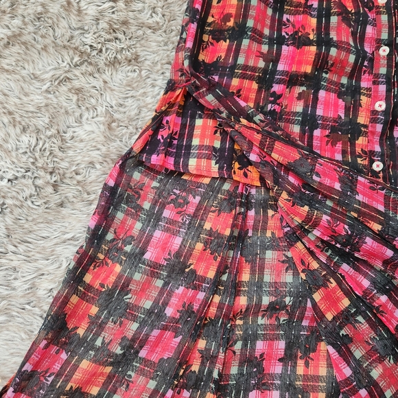 Free People‎ Jerra Shirt Dress In Pink Long Sleeve Button Down Plaid Maxi Dress - Picture 10 of 16